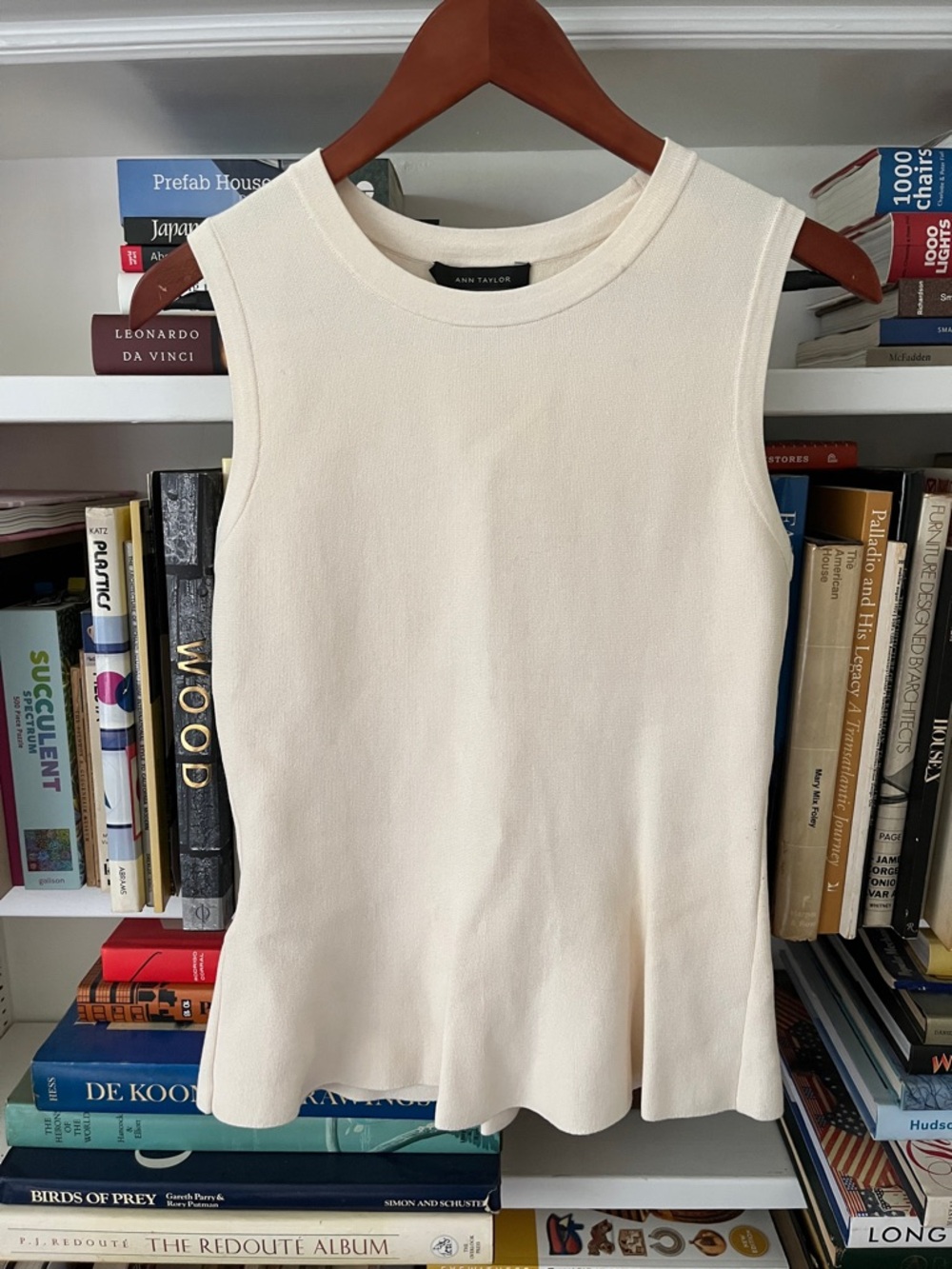 Ann Taylor Cream Sleeveless Peplum Top